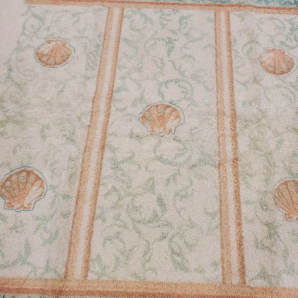 Vintage 80s Cream‎ Peach Shell Bath Towel 49 X 25 Nautical Beach NWOT